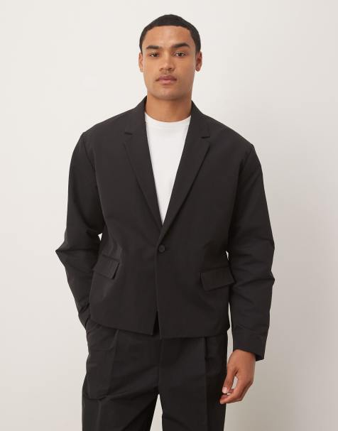 ASOS DESIGN boxy suit jacket in casual black tech fabric - view 1