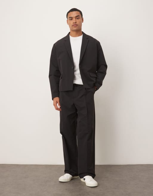 ASOS DESIGN boxy suit jacket in casual black tech fabric