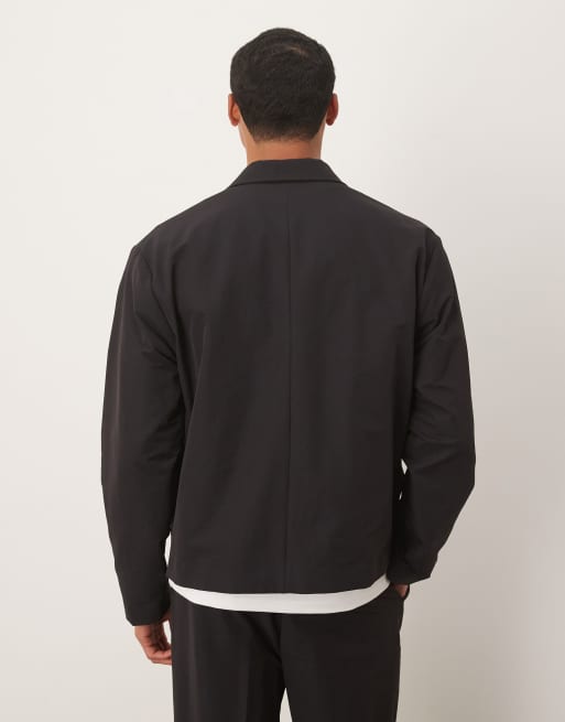 ASOS DESIGN boxy suit jacket in casual black tech fabric, 3 of 5