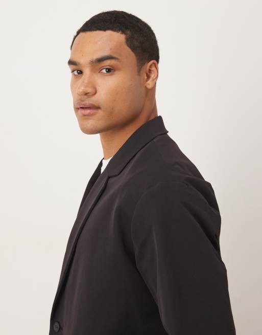 ASOS DESIGN boxy suit jacket in casual black tech fabric, 4 of 5