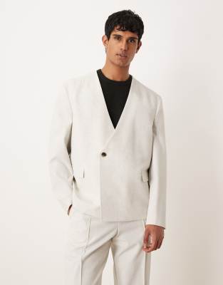 ASOS DESIGN boxy suit jacket in cream melange texture-White