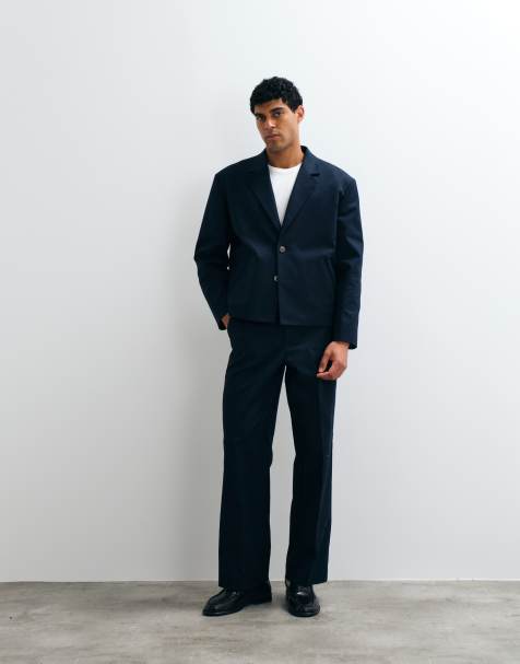 ASOS DESIGN boxy suit jacket in navy twill - view 1