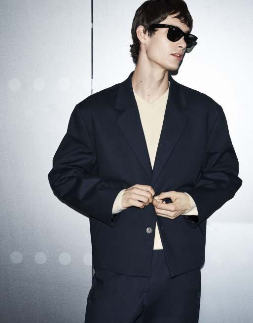 ASOS DESIGN boxy suit in navy twill, 2 of 3