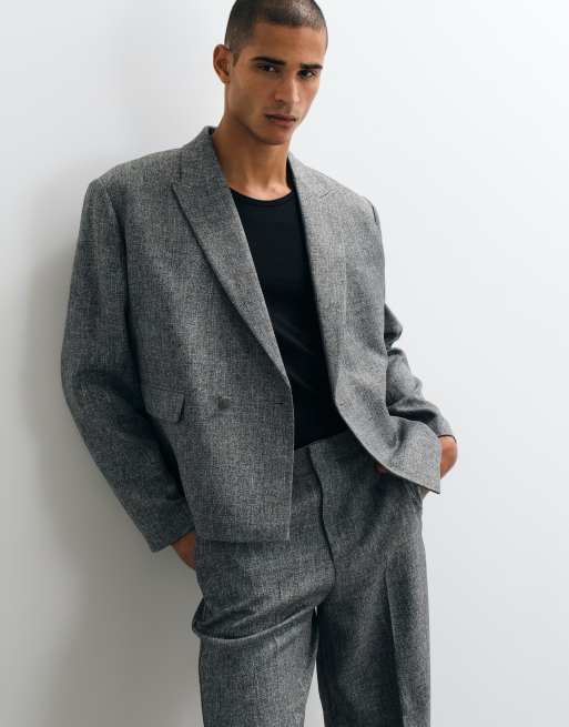 ASOS DESIGN boxy suit jacket in salt and pepper grey herringbone, 3 of 5