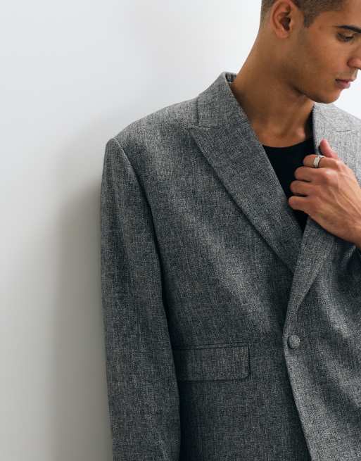 ASOS DESIGN boxy suit jacket in salt and pepper grey herringbone, 4 of 5