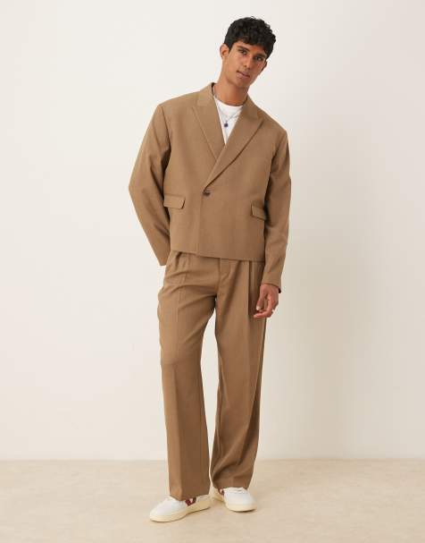 ASOS DESIGN boxy suit set in wool look brown - view 1