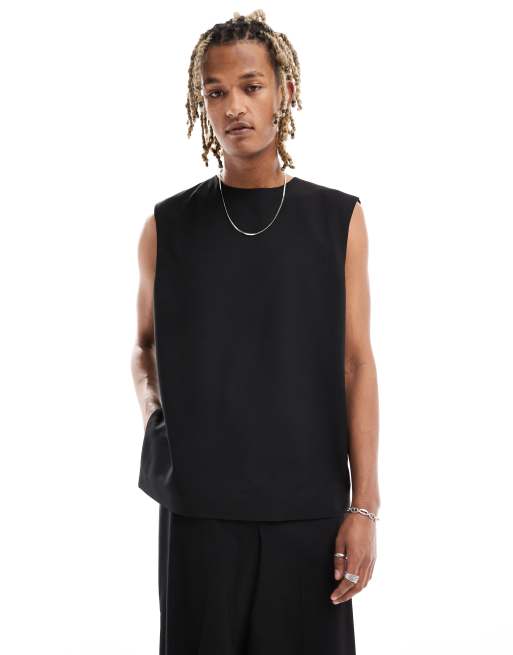 Asos Design Boxy Suit Vest In Black Asos