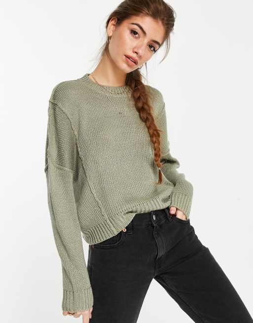 ASOS DESIGN boxy sweater with crew neck in khaki | ASOS