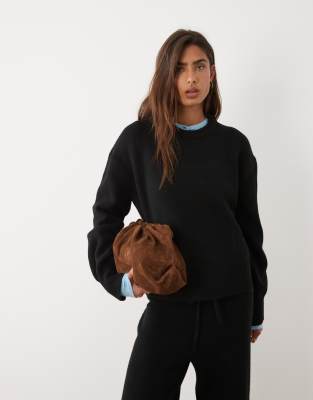 Asos Design Boxy Sweater With Side Slit Detail In Black