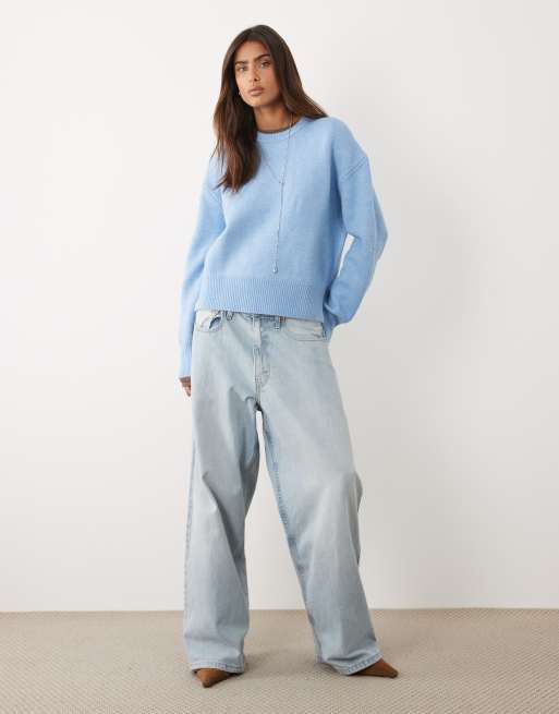 ASOS DESIGN boxy sweater with side slit detail in blue, 2 of 4