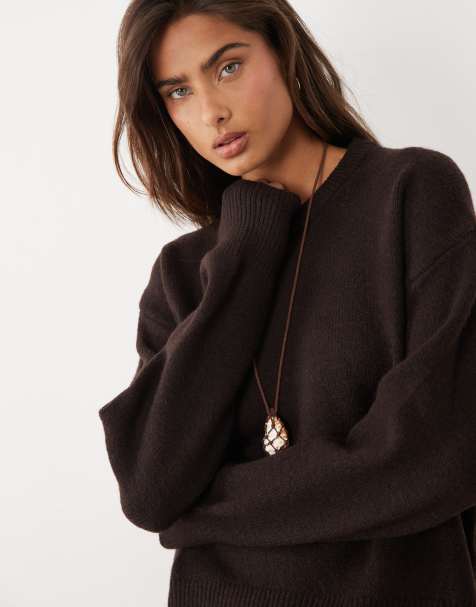 ASOS DESIGN boxy sweater with side slit detail in chocolate - view 1
