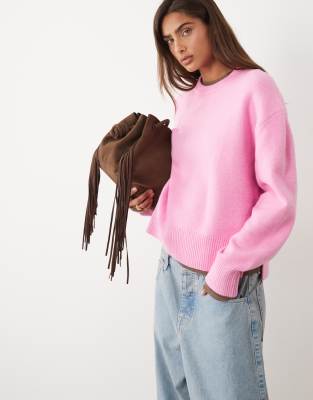 Asos Design Boxy Sweater With Side Slit Detail In Pink