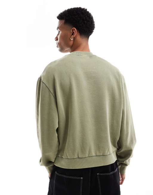 ASOS DESIGN boxy sweatshirt with acid wash and layered print in green, 2 of 4
