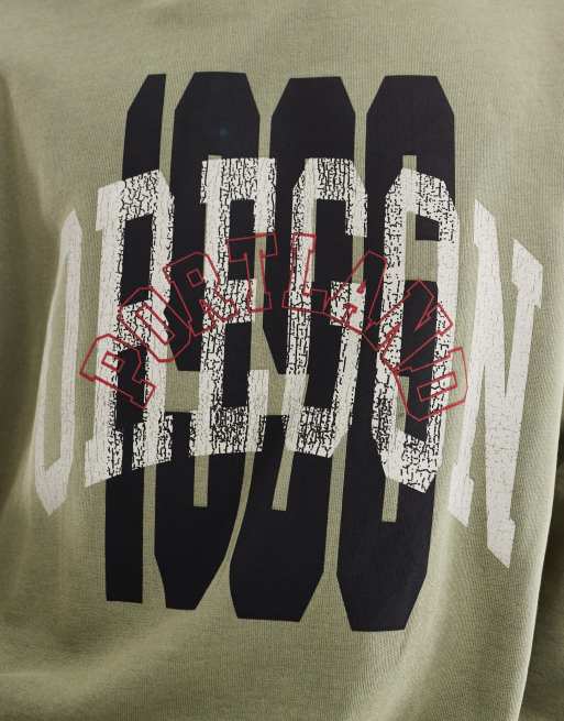 ASOS DESIGN boxy sweatshirt with acid wash and layered print in green, 3 of 4