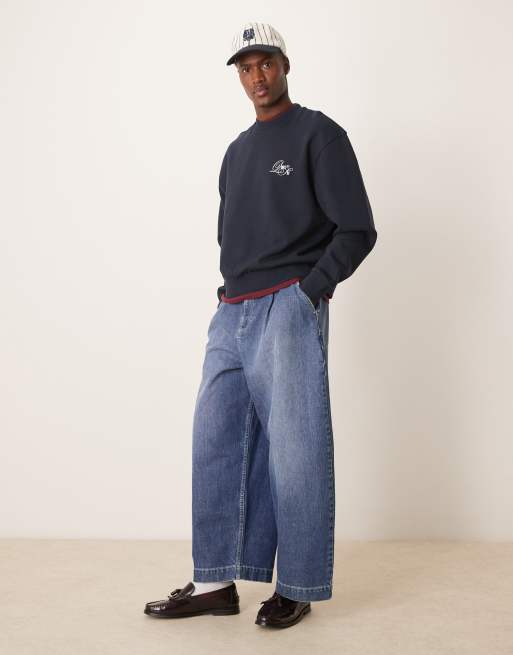 ASOS DESIGN boxy oversized sweatshirt with chest embroidery in navy