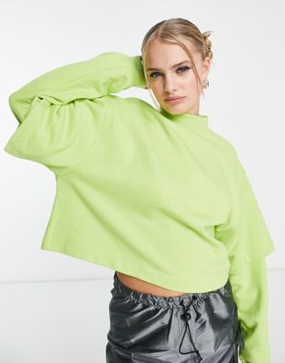 ASOS DESIGN boxy sweatshirt with double layer in lime