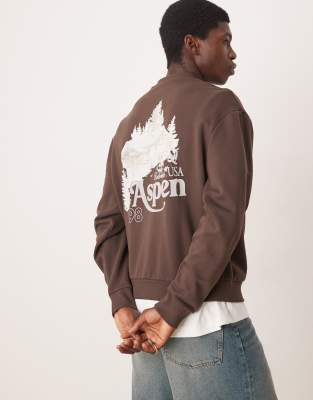 ASOS DESIGN boxy sweatshirt with scenic print in brown - view 1