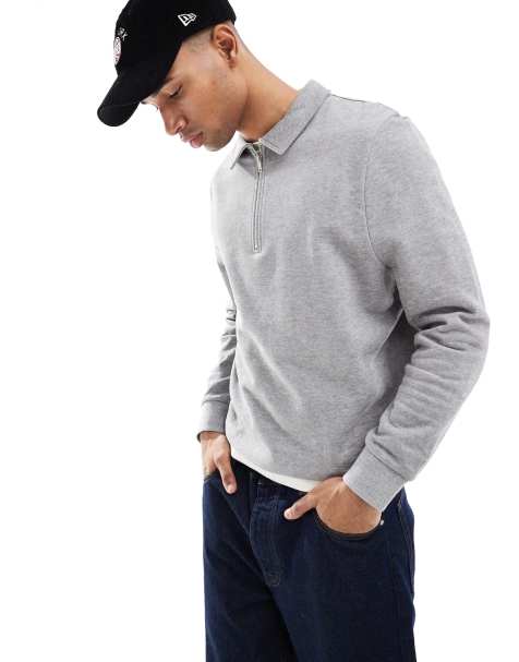 ASOS DESIGN boxy sweatshirt with zip in gray heather - view 1