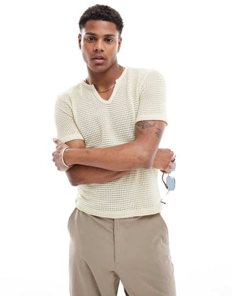 ASOS DESIGN boxy t-shirt in beige crochet - view 1