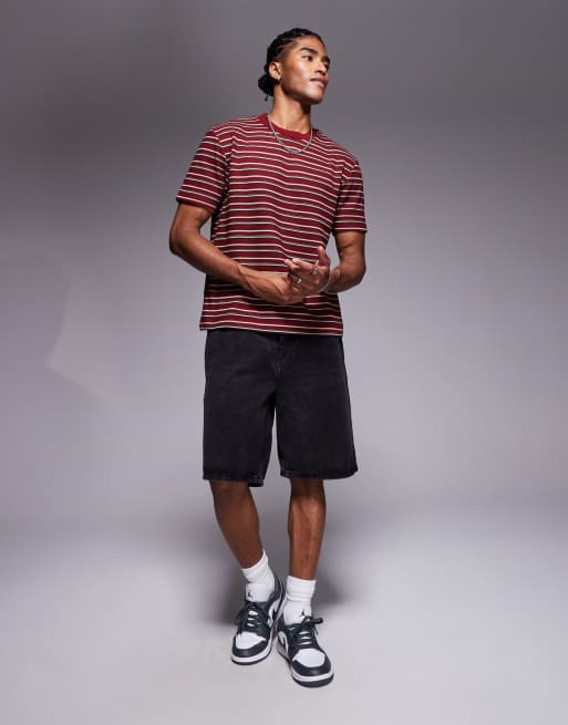 ASOS DESIGN boxy t-shirt in textured burgundy stripe, 2 of 4