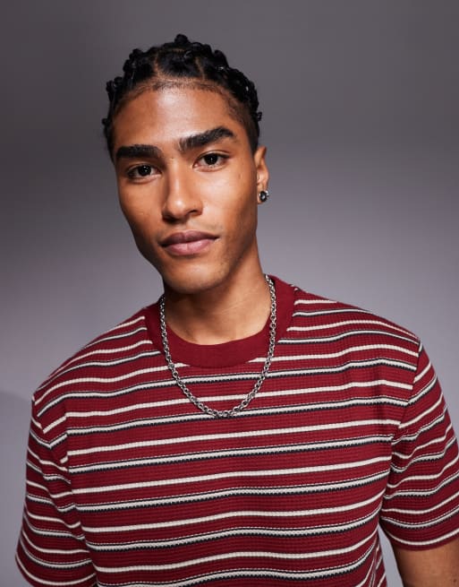 ASOS DESIGN boxy t-shirt in textured burgundy stripe, 4 of 4