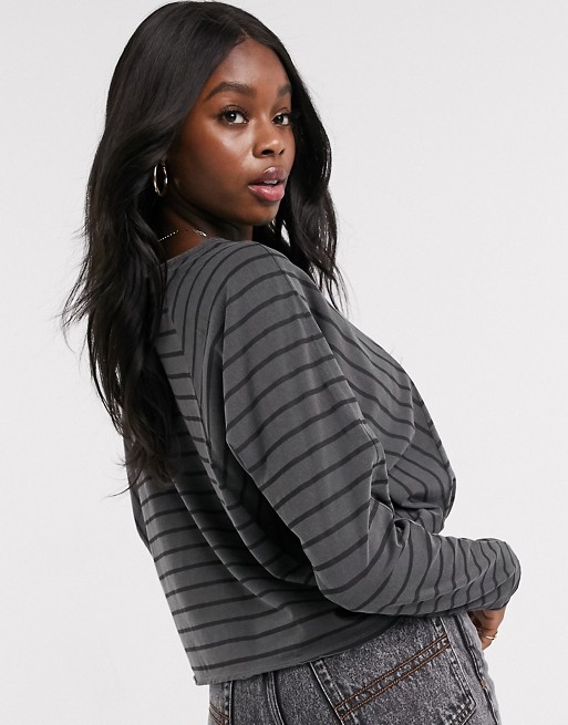 ASOS DESIGN boxy t-shirt in washed stripe with long sleeve