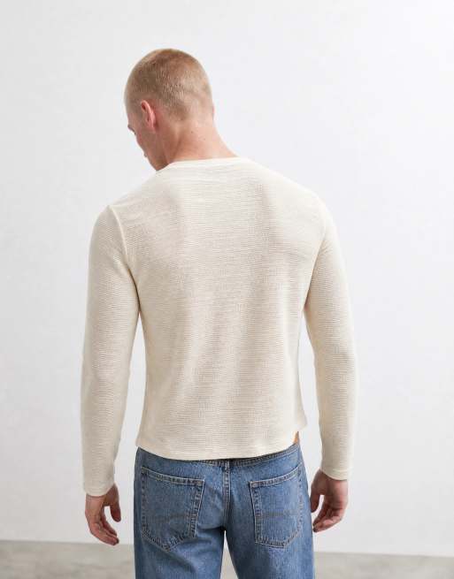 ASOS DESIGN Boxy-T-Shirt mit normaler Passform, langärmelig, in Creme mit Struktur, 10 von 10