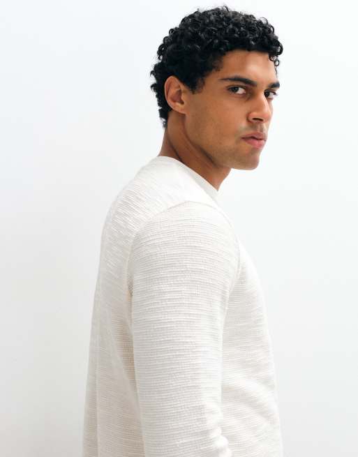ASOS DESIGN Boxy-T-Shirt mit normaler Passform, langärmelig, in Creme mit Struktur, 3 von 10