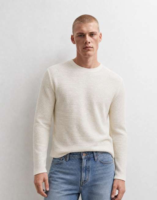 ASOS DESIGN Boxy-T-Shirt mit normaler Passform, langärmelig, in Creme mit Struktur, 6 von 10