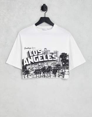 ASOS DESIGN boxy t-shirt with cutoff LA graphic print in white - ASOS Price Checker