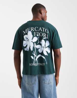 Asos Design Boxy T-shirt With Floral Print In Green