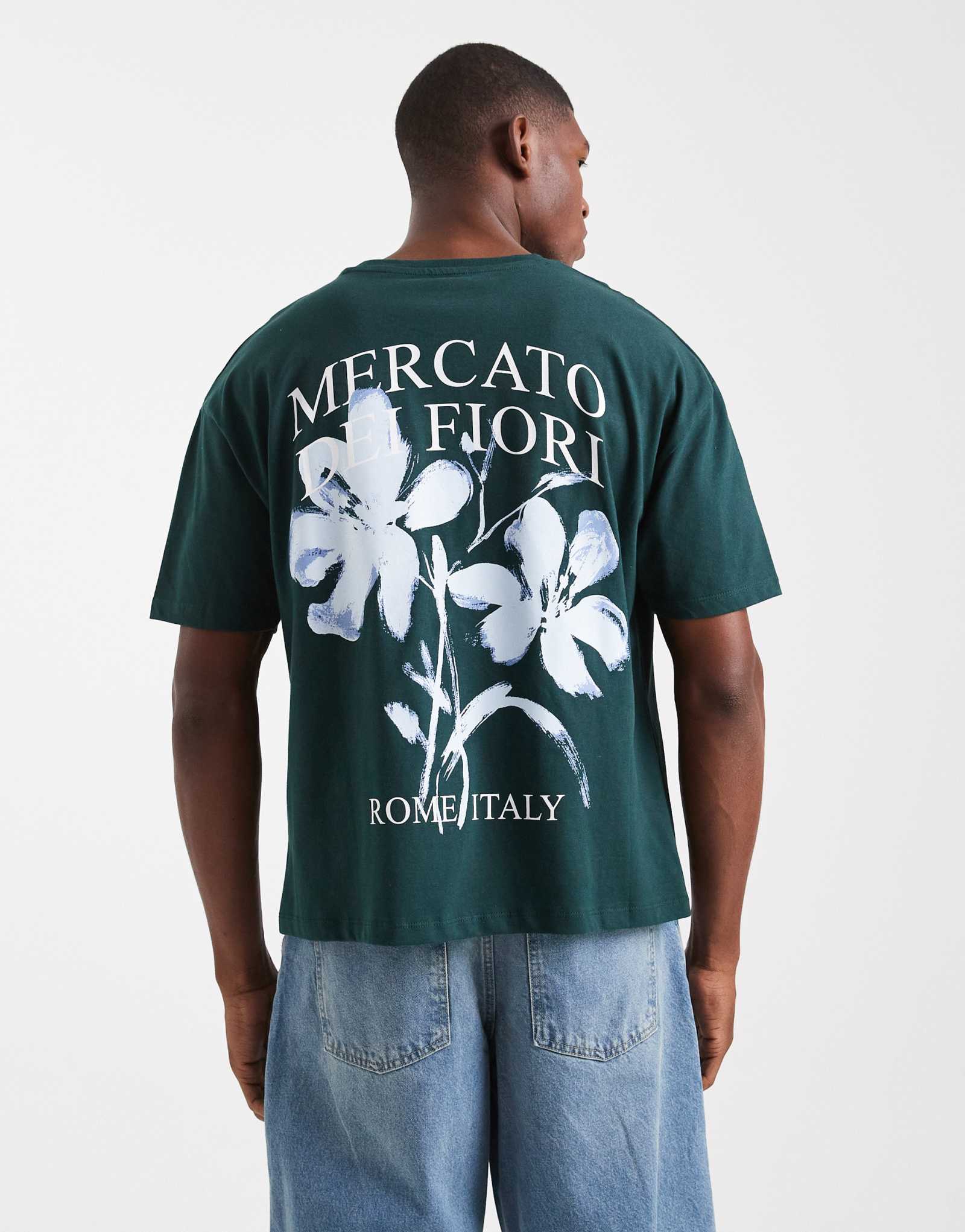 ДИЗАЙНЕРСКАЯ футболка свободного кроя ASOS с цветочным принтом темно-зеленого цвета