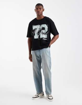 Asos Design Boxy T-shirt With Front Print In Black
