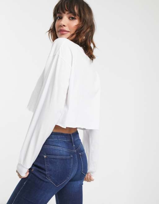 ASOS DESIGN boxy t-shirt with long sleeve and high neck in white, 2 of 4