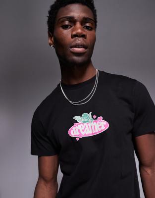 Asos Design Boxy T-shirt With Text Graphic In Black