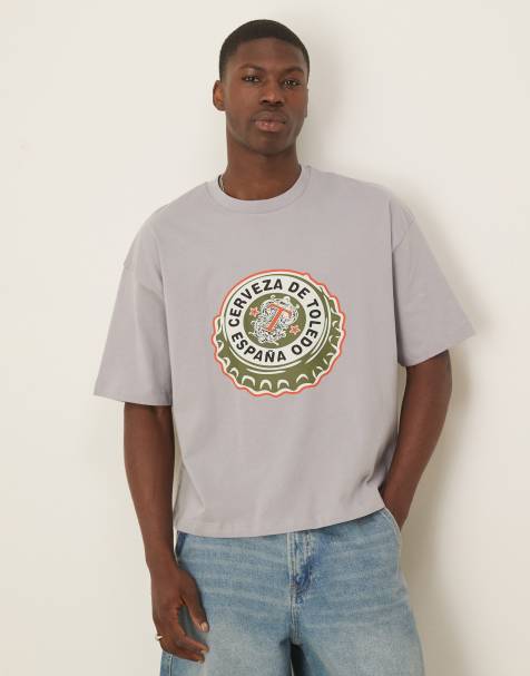 ASOS DESIGN boxy t-shirt with text graphic in grey - view 1