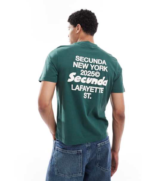 ASOS DESIGN boxy t-shirt with text graphics in green - view 1