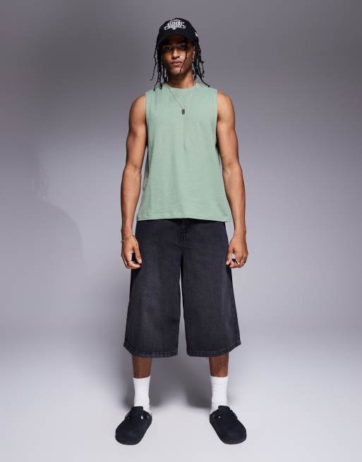 ASOS DESIGN - Boxy tanktop van linnenmix met ronde hals in khaki , 3 van 4