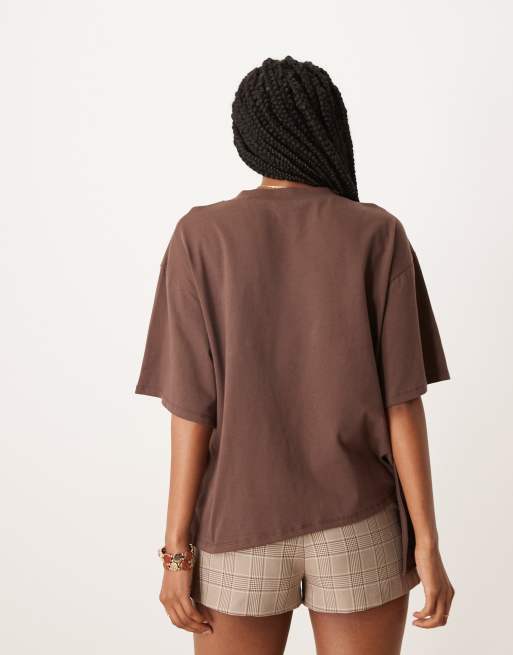 ASOS DESIGN boxy tee with asymmetric peplum hem in chocolate