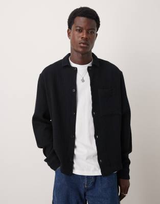 Asos Design Boxy Textured Overshirt In Black
