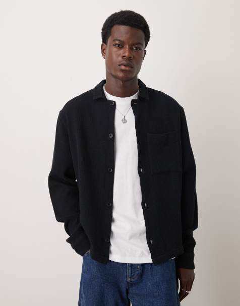 ASOS DESIGN boxy textured overshirt in black - view 1