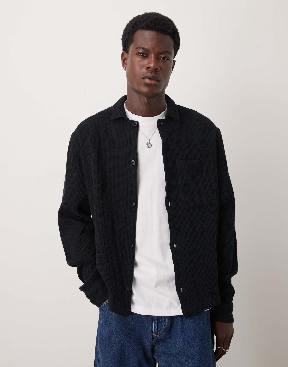 ASOS DESIGN boxy textured overshirt in black
