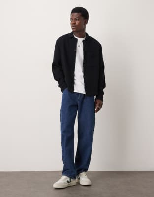 Asos Design Boxy Textured Overshirt In Black