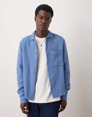 Asos Design Boxy Textured Overshirt In Blue