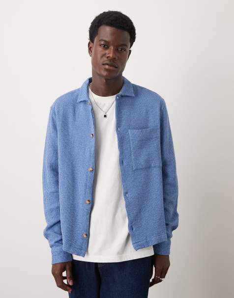 ASOS DESIGN boxy textured overshirt in blue - view 1