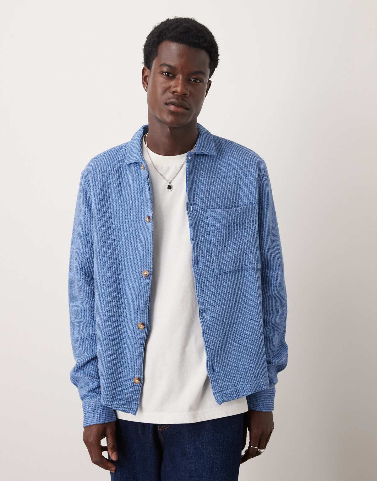 ASOS DESIGN boxy textured overshirt in blue