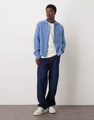 Asos Design Boxy Textured Overshirt In Blue