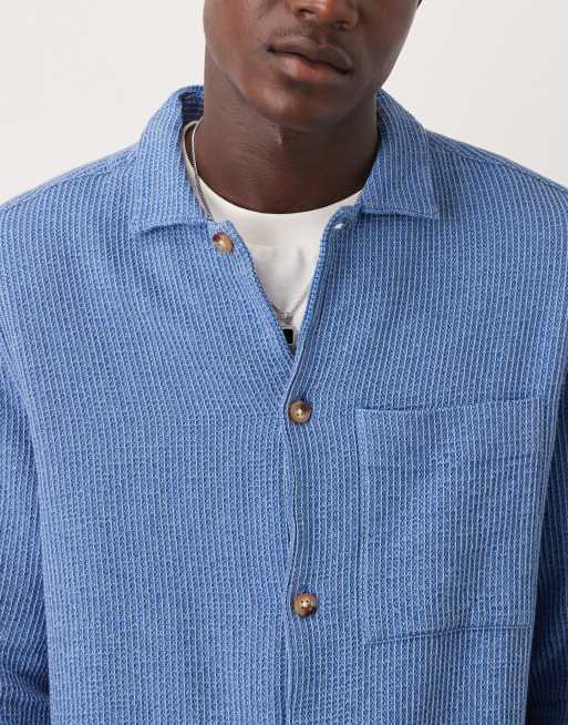 ASOS DESIGN boxy textured overshirt in blue, 5 of 5