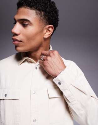 ASOS DESIGN boxy textured overshirt in ecru
