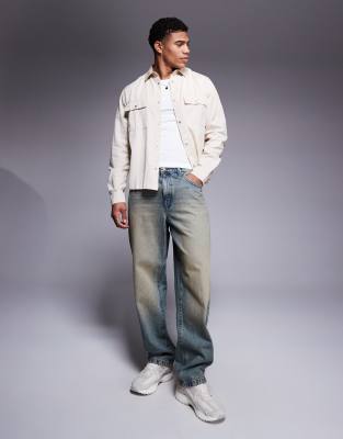 ASOS DESIGN boxy textured overshirt in ecru
